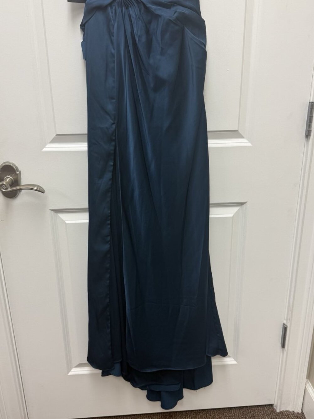 Mac Duggal Size 2 Ocean Blue Side Ruched Satin Halter Neck Prom Gown Dress Flaw - Picture 9 of 15